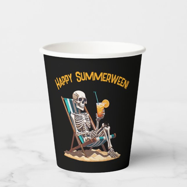Beach Lounges Skeleton Halloween Pappbecher (Vorderseite)