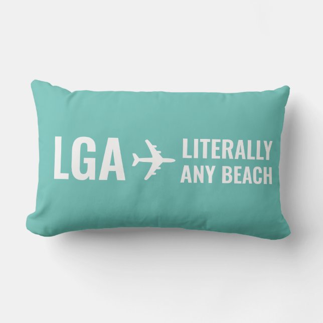 Beach Lover Custom Airport Code Funny Aquamarin Lendenkissen (Vorderseite)