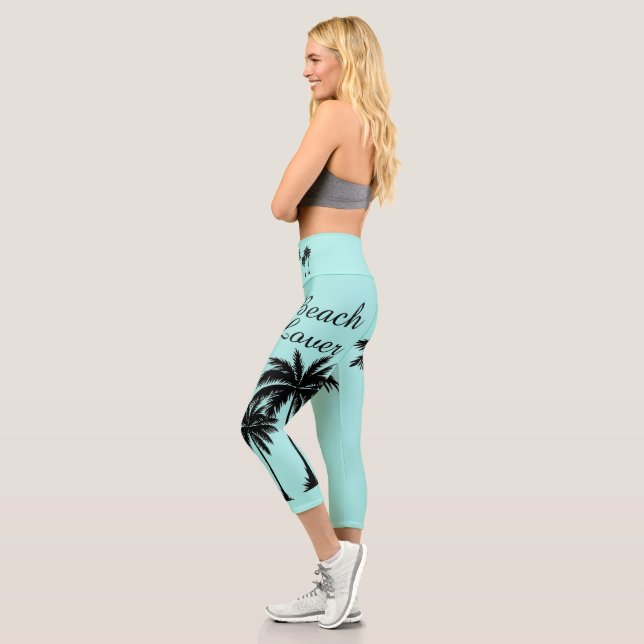 Beach Lover Tropical Aqua Blue Black Capri Leggings (Links)