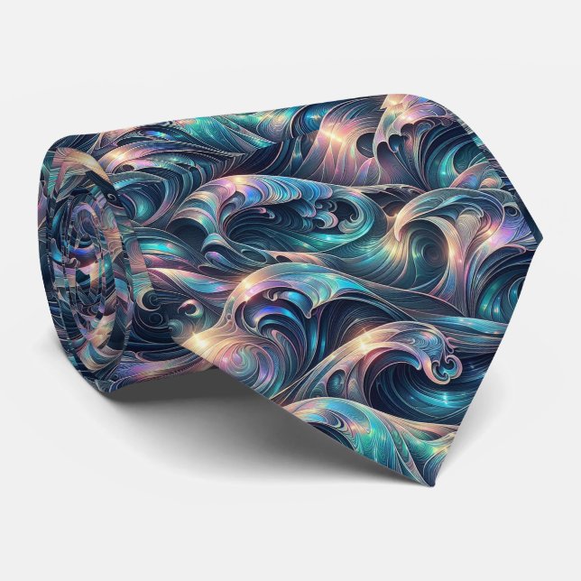 Beach Lovers Tie | Holographic Ocean Waves Pattern Krawatte (Gerollt)