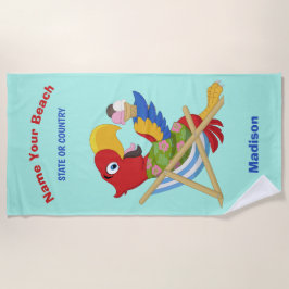 Beach Macaw individuelle Name, Text- und Farbhandt Strandtuch