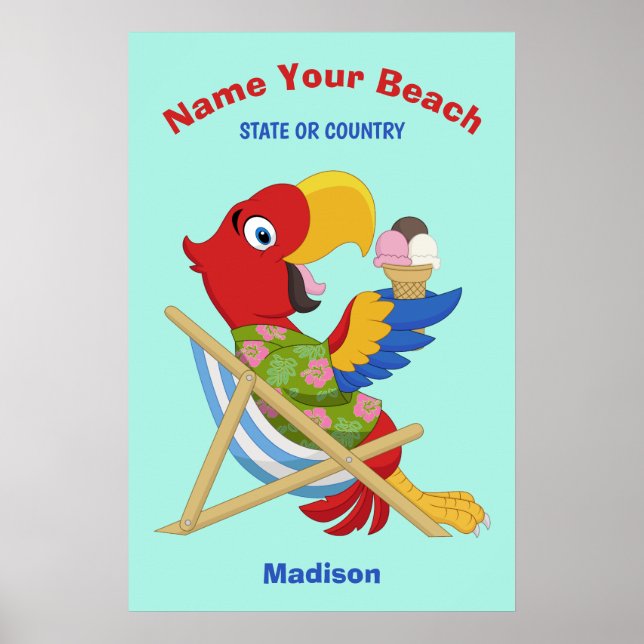 Beach Macaw individuelle Name, Text- und Farbposte Poster (Vorne)