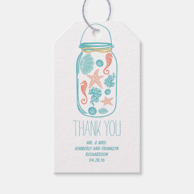 Beach Mason Jar Rustic White Wedding Geschenkanhänger (Vorderseite)