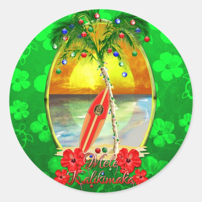 Beach Mele Kalikimaka Runder Aufkleber (Vorderseite)