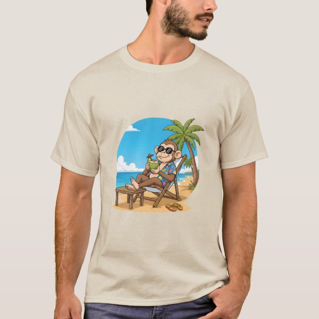 Beach Monkey Coconut Funny Cartoon Mens Summer T-Shirt (Vorderseite)