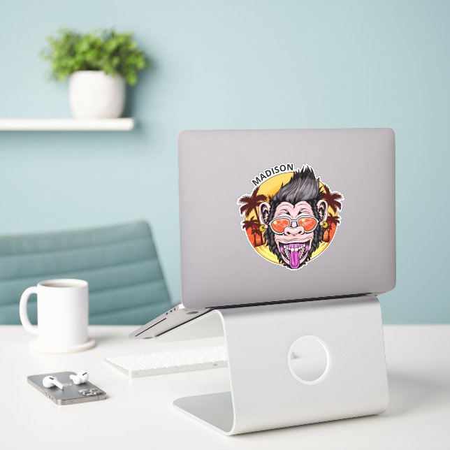 Beach Monkey individuelle Name Aufkleber (Laptop auf Schreibtisch)