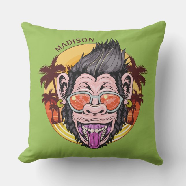 Beach Monkey individuelle Name & Farbe Kissen (Vorderseite)