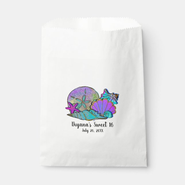 Beach Muscheln Glitzer Sparkle Geburtstagsparty Geschenktütchen (Vorderseite)