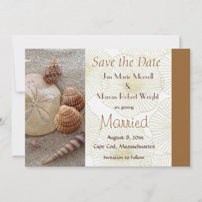 Beach Muscheln Save the Date Karte (Vorderseite)