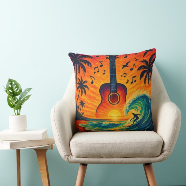 "Beach Music Festival Pillow - Surf & Gitarre Art" Kissen (Stuhl )