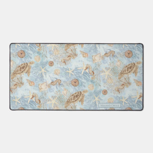 Beach Nautic Sea Turtle Seepferd Starfish Blau Schreibtischunterlage