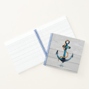 Beach Nautical Anchor Mit Monogramm Spiral Noteboo Notizbuch