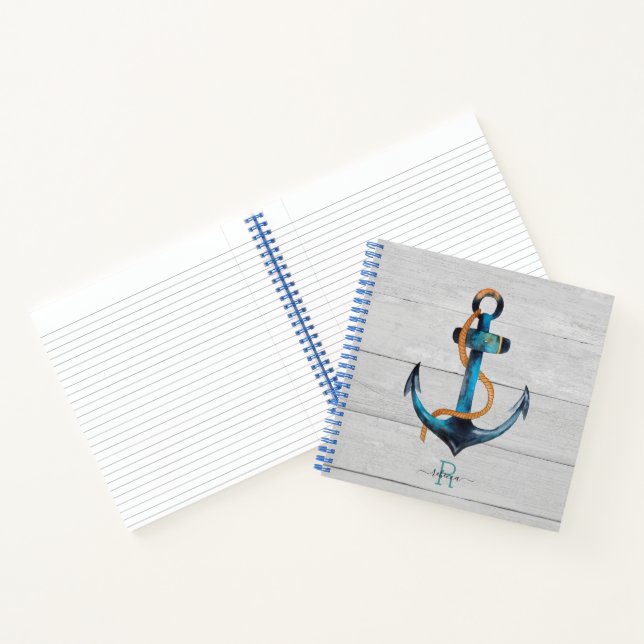 Beach Nautical Anchor Mit Monogramm Spiral Noteboo Notizbuch (Innenseite)