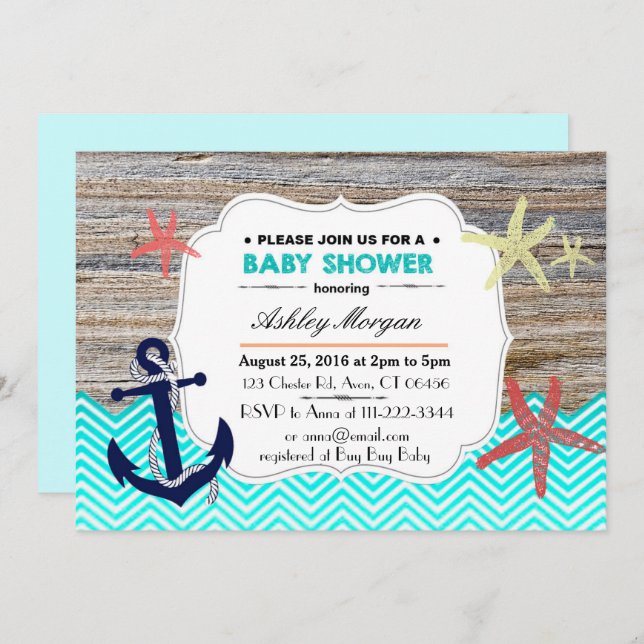 Beach Nautical Baby Dusche Einladung (Vorne/Hinten)