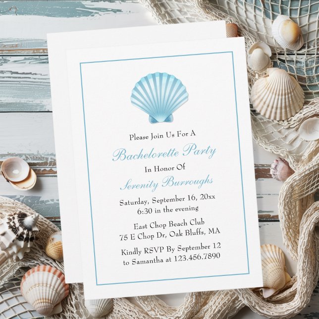 Beach Nautical Blue Seashell Junggeselinnen-Abschi Einladung (Von Creator hochgeladen)