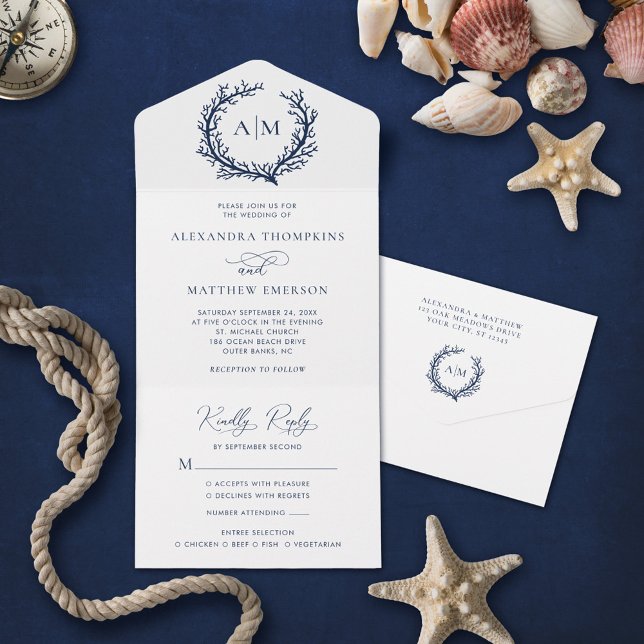 Beach Nautical Coral Reef Wedding All In One Einladung (Von Creator hochgeladen)
