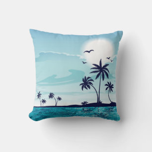 Beach Night mit Moon Birds Palm Tree Ocean Cloud Kissen