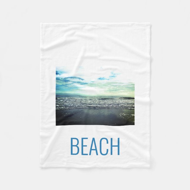 Beach Ocean Artistic Typografy Blue White Landscha Fleecedecke (Vorderseite)