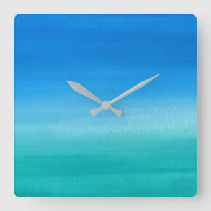Beach Ocean Blue Green No Numbers Quadratische Wanduhr