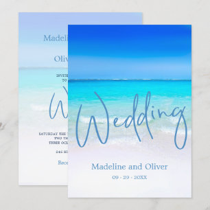 Beach Ocean Blue Sand Moderne Hochzeit Einladung