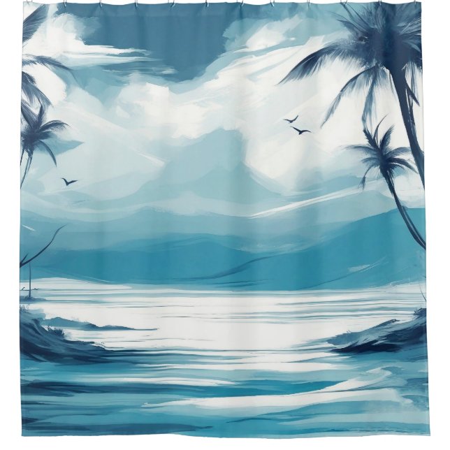 Beach Ocean Blue White Sea Design 308 Duschvorhang (Vorderseite)
