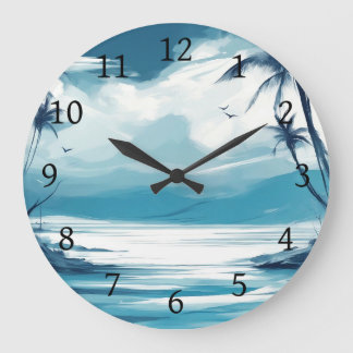 Beach Ocean Blue White Sea Design 308 Große Wanduhr