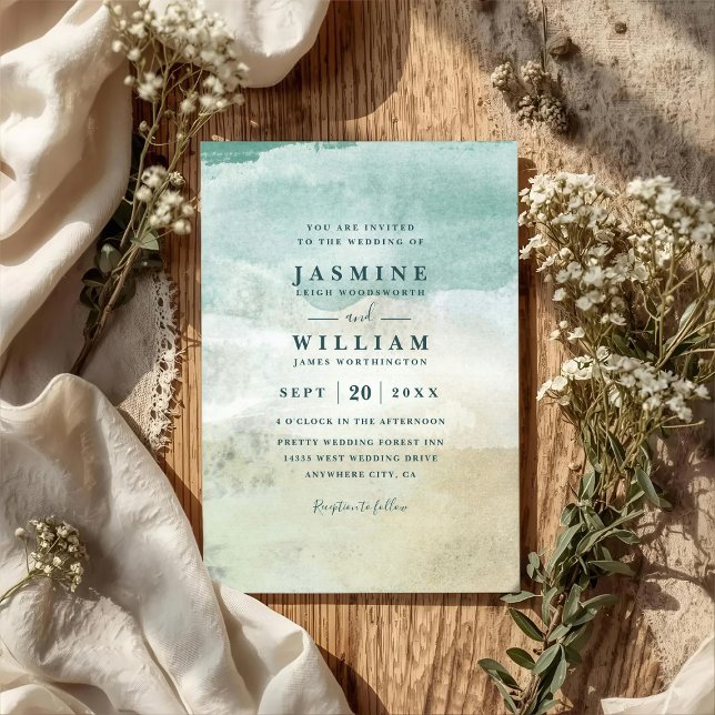 Beach Ocean Destination Elegant QR Code Wedding Einladung (Von Creator hochgeladen)