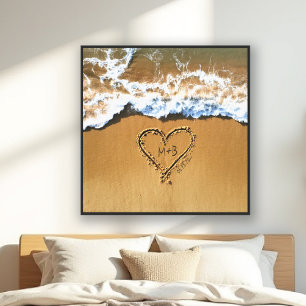 Beach Ocean Heart Initial Chic Hochzeitsfeier Leinwanddruck