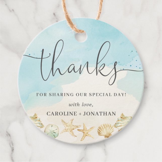 Beach Ocean Hochzeit in Urlaubsort Danke Geschenkanhänger (Vorderseite)