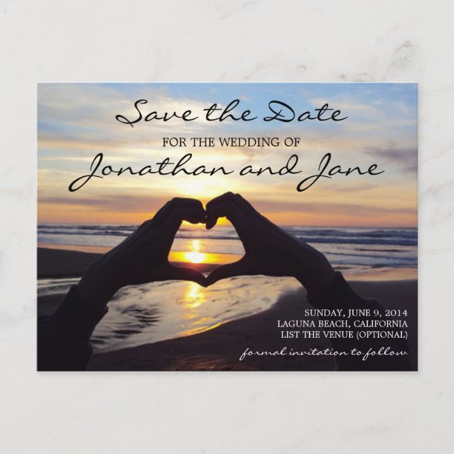 Beach Ocean Liebe Heart Wedding Save the Date Ankündigungspostkarte (Vorderseite)