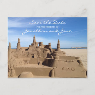 Beach Ocean Liebe Sandcastle Wedding Save the Date Ankündigungspostkarte