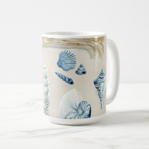 Beach Ocean Muscheln Blau in White Feathers Wood Kaffeetasse