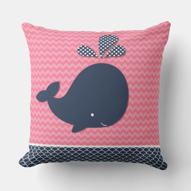 Beach Ocean Nautical Whale Pink Zickzack Außenbere Kissen (Vorderseite)