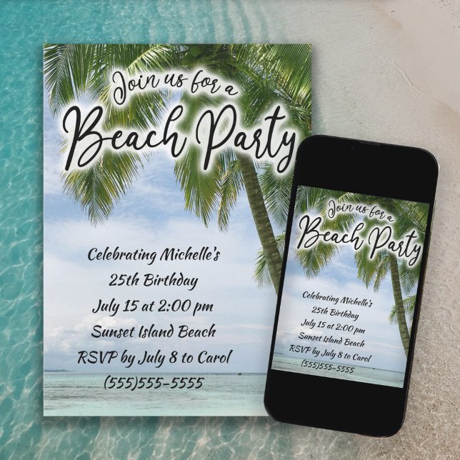Beach Ocean Palm Trees Tropical Birthday Einladung (Von Creator hochgeladen)
