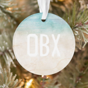 Beach Ocean Sand INITIALS Blue Foto Keepake Ornament