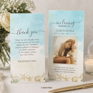 Beach Ocean Sand Shells Photo Funeral Memorial Dankeskarte