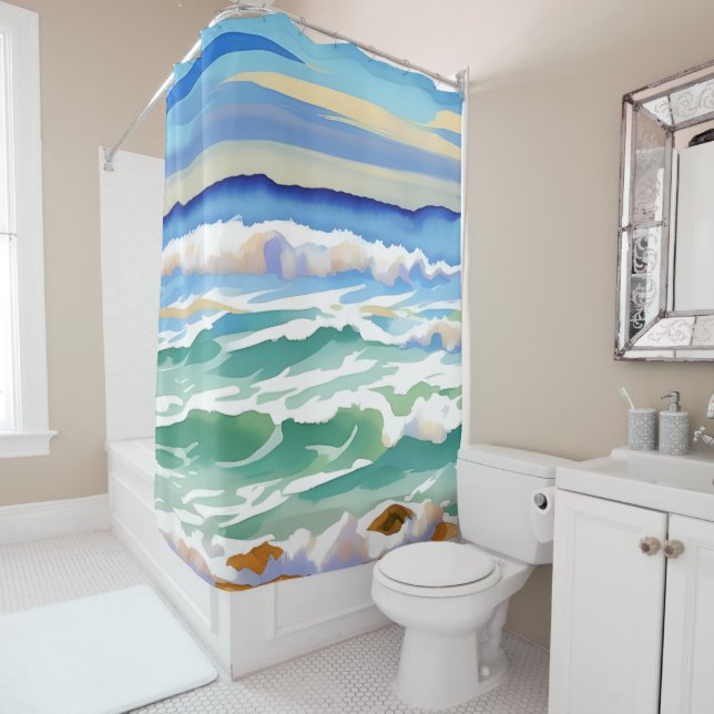 Beach Ocean Sea Design 300 Blue Green Duschvorhang (Beispiel)