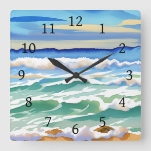 Beach Ocean Sea Design 300 Blue Green Quadratische Wanduhr