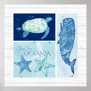 Beach Ocean Shore Wall Art Whale Schildkröte Starf Poster