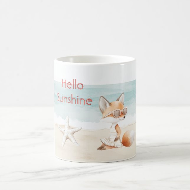 Beach Ocean Starfish Fox Hello Sunshine Kaffeetasse (Mittel)
