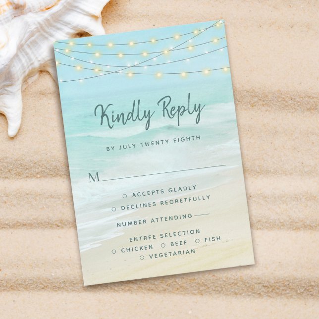 Beach Ocean String Lights Hochzeit mit Menu UAWG RSVP Karte (Von Creator hochgeladen)
