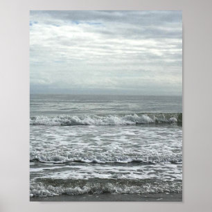 Beach Ocean Water Sky Blue White Gray Wave Küste Poster