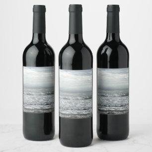 Beach Ocean Water Sky Blue White Gray Wave Küste Weinetikett