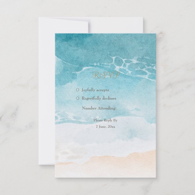 Beach, Ocean Watercolor Hintergrund Hochzeitsmenü RSVP Karte (Vorderseite)