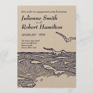 Beach Ocean Wave Engagement Party Rustikal Einladung