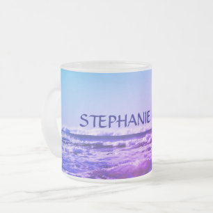 Beach Ocean Wave Mit Monogramm Name Wasser Rosa Om Mattglastasse