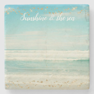 Beach Ocean Waves Gold Confetti     Steinuntersetzer