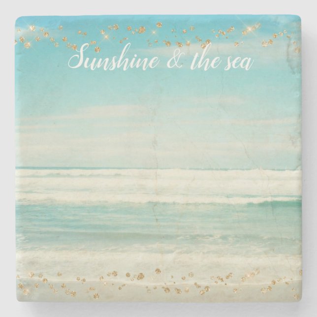 Beach Ocean Waves Gold Confetti     Steinuntersetzer (Vorderseite)