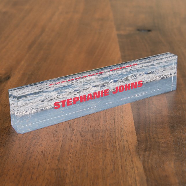 Beach Ocean Waves Mit Monogramm Name Red Blue Namensplakette (Seite)