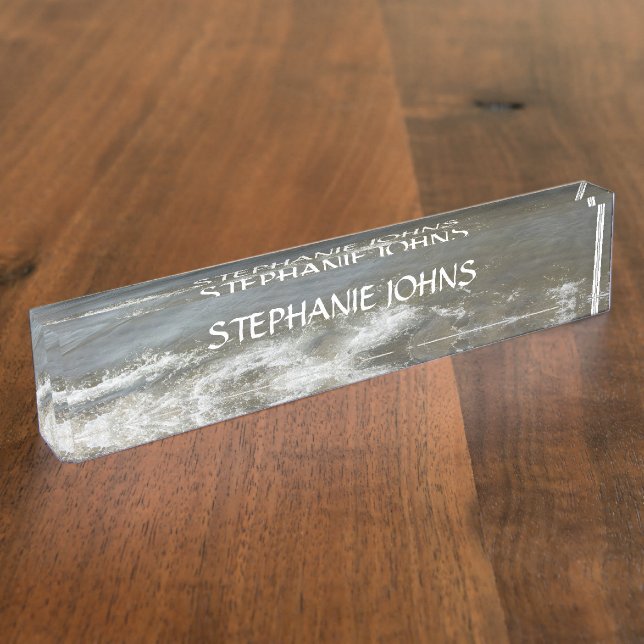 Beach Ocean Waves Monogram Individuelle Name Blue  Namensplakette (Seite)